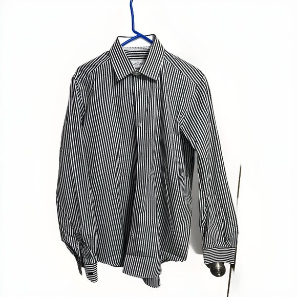 Robert Graham Black White Striped Long Sleeve Mens Button Dress Shirt Sz:39 15.5 - Picture 1 of 5